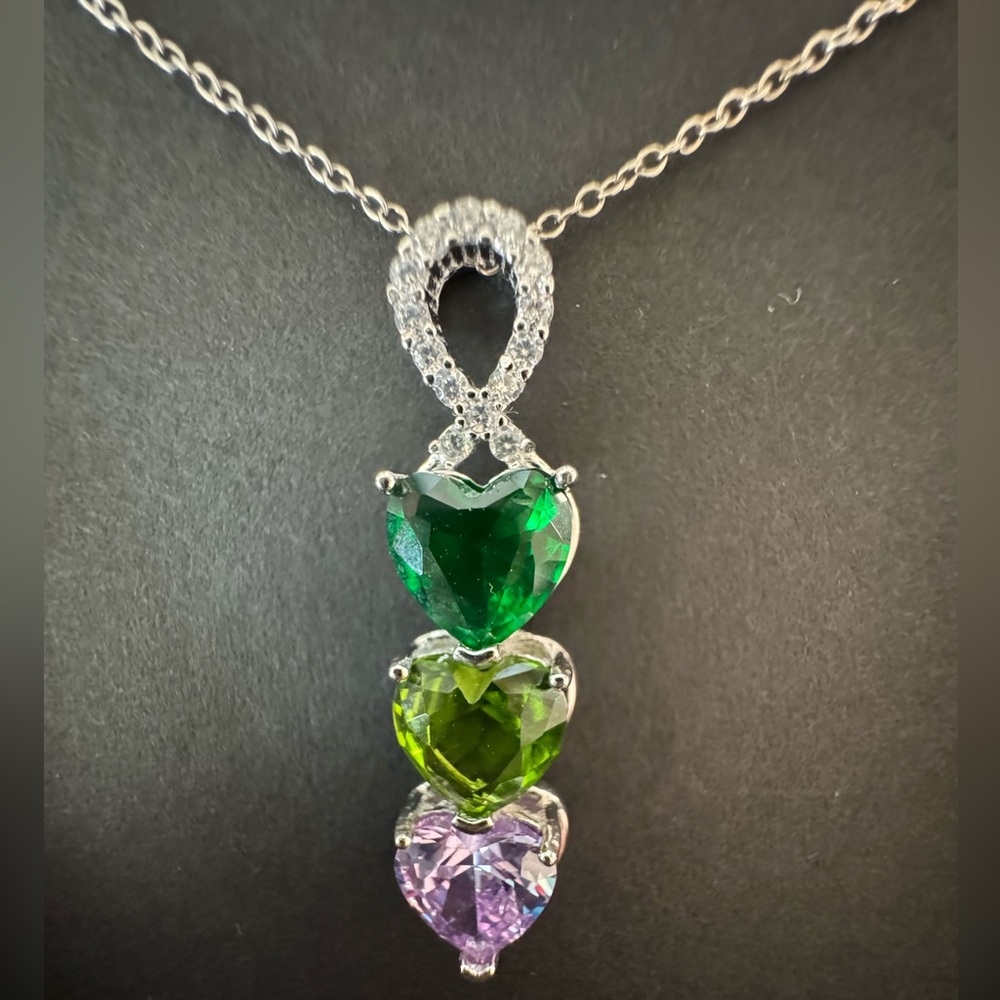 Sterling Silver 3 Heart Infinity and Cubic Zirconia Drop Necklace